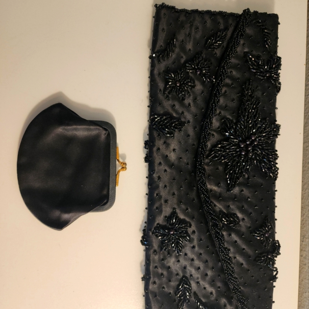 Vintage Hand Beaded Clutch Evening Handbag With Coin Purse By Miles. Hong Kong.